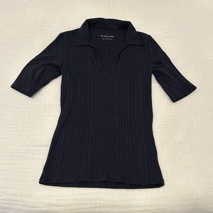 Everlane Rib Soft Knit Open Collar Polo - Navy